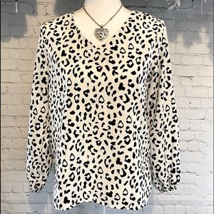 White/Black leopard print blouse Small
